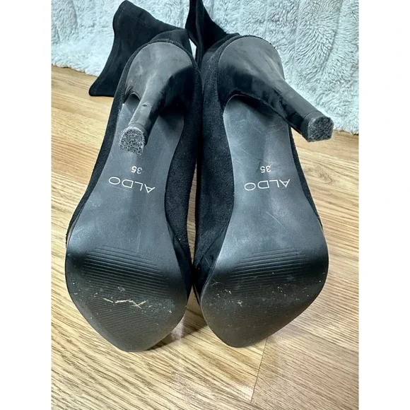 ALDO Thigh-high Stretchy Suede Black Women's Boots US Size 5/ EU 35 - Picture 6 of 7